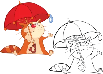 Foto op Plexiglas Vector Illustration of a Cute Cat . Cartoon Character. Coloring Book © liusa