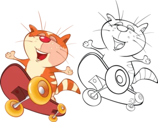 Foto op Plexiglas Vector Illustration of a Cute Cat . Cartoon Character. Coloring Book © liusa