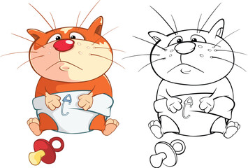 Vector Illustration of a Cute Cat . Cartoon Character. Coloring Book