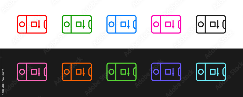 Poster set line mobile phone with record frame camera icon isolated on black and white background. mobile a