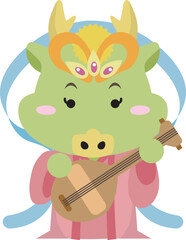 七福神の一人「弁財天」の格好をした2024年辰年の龍