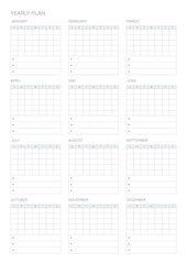 A year goal plan template with a simple and minimal style. Note, scheduler, diary, calendar planner document template illustration.