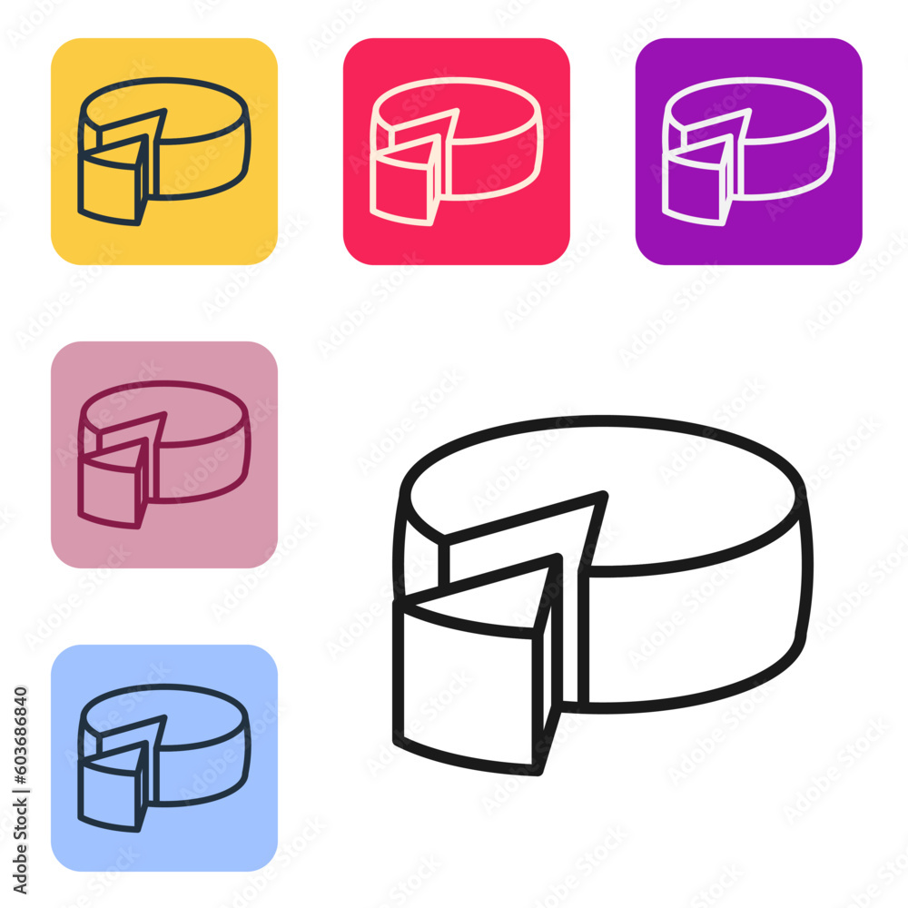 Poster black line cheese icon isolated on white background. set icons in color square buttons. vector