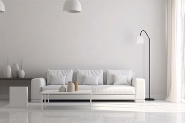 interior concrete furniture lifestyle loft living room luxury decor carpet design pillow. Generative AI.