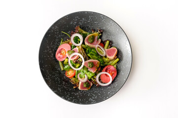 Cobb salad with grilled tuna, egg and pesto sauce