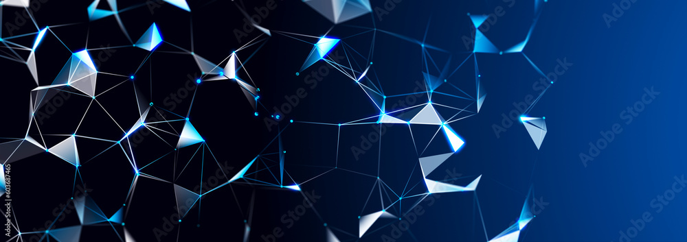 Poster polygonal background with dots and lines. network connection structure. science and technology. 3d