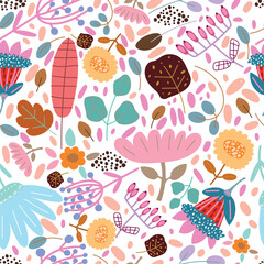 Beautiful pattern in a small abstract flower. Small colorful flowers. White background. Small cute simple spring flowers.