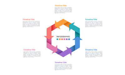 Business cycle 6 options Infographic template. Hexagon cycle with arrows. Vector illustration.
