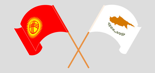 Crossed and waving flags of Kyrgyzstan and Cyprus.