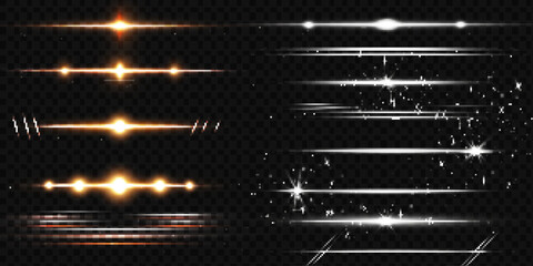 Glitter glare. Set of glowing isolated transparent light effects, blue glare, explosion, glitter, line, sun flare, spark and stars. Beautiful optical effect of sunlight reflection.