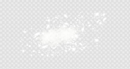 A transparent special effect is highlighted by fog or smoke. White cloud vector, snow storm. glitter of stars. snow fog on a light background.
