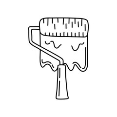 Hand drawn doodle Art and Craft tools icon, paint roller Vector illustration art instrument symbol Cartoon art equipment Brush Roller Watercolor Paint Artist element on white background Sketch