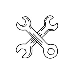 Wrench construction tool doodle icon. Hand drawn wrench. Doodle repair icon in vector