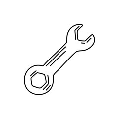 Wrench construction tool doodle icon. Hand drawn wrench. Doodle repair icon in vector