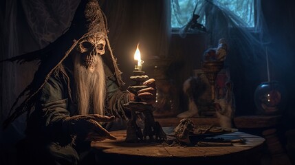 Portrait of baba Jaga, monster, witch, skeleton, haunted creature 