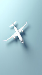 Ai generated illustration of white airplane on a blue background