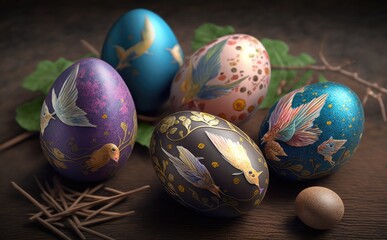  Colourful Easter eggs decoration AI Illustration, eggs background