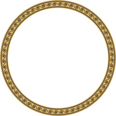 Vector round gold classic frame. Greek wave meander. Patterns of Greece and ancient Rome. Circle european border