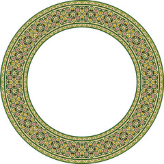 Vector colored round Byzantine border, frame. Circle Greek pattern, Drawing of the Eastern Roman Empire. Decoration of the Russian Orthodox Church..