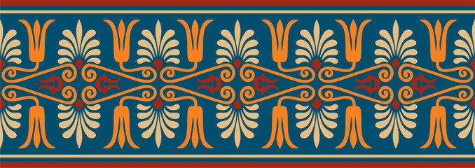 Vector colored seamless ornament of ancient Greece. Classic Endless pattern frame border Roman Empire..