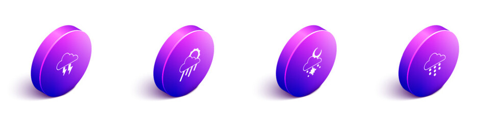 Set Isometric Storm, Cloud with rain and sun, snow and icon. Vector