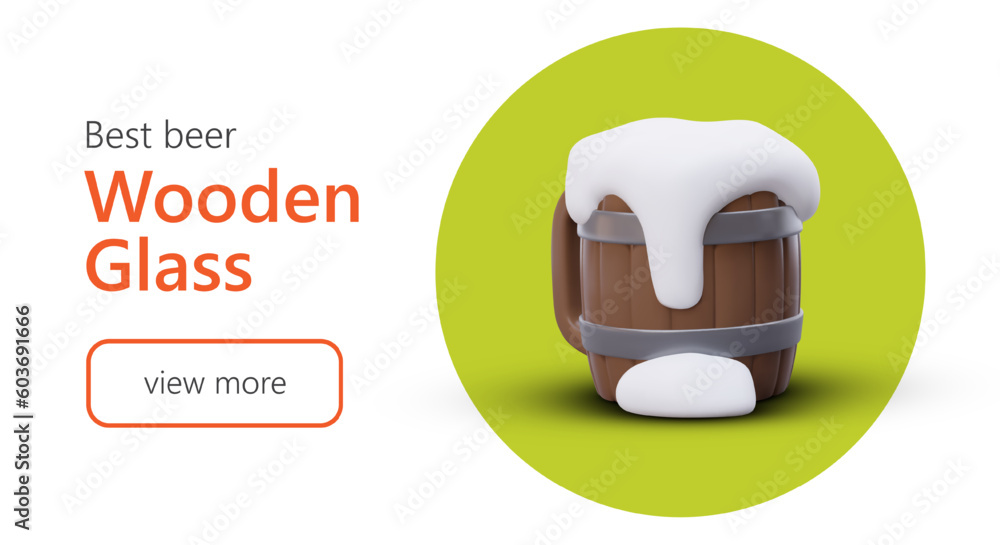 Poster best tableware for draft beer. 3d objects in cartoon style. color template for advertising, web desi
