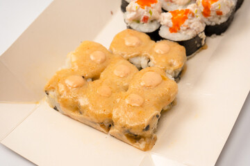 Sushi with cream cheese isolated on white background.