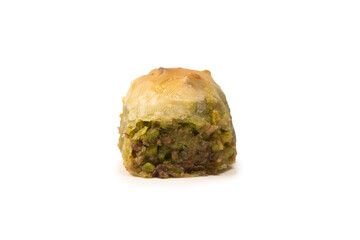 Turkish pistachio baklava isolated on white background.