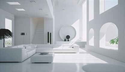Fototapeta na wymiar White interior of a modern apartment. Generative AI