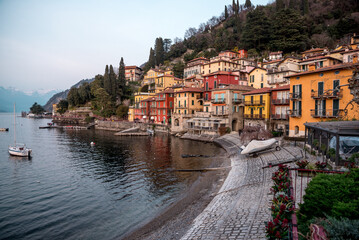 Fototapeta na wymiar Lake Como, Italy - 01 29 2023: Unique view from Lake Como