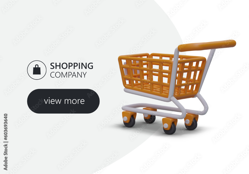 Poster time to shop. online store advertising banner. template with text and button to go to store page. 3d
