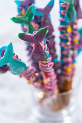 Mermaid chocolate pretzel rods