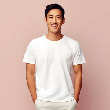 White  Tshirt Mock Up Portrait Of A Asian Man In Studio Ai Generated Art 