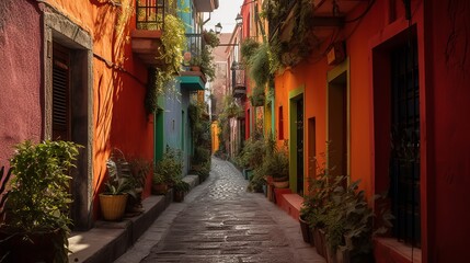 Fototapeta na wymiar Colorful alleys and streets Generative AI