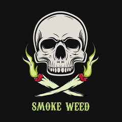 illustration vector of skull and weed,smoke,perfect for print,etc