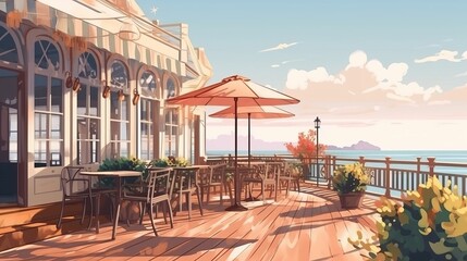 The veranda of the summer cafe on the seashore Generative AI