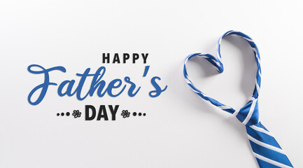 Happy Fathers Day background concept made from necktie with heart shape and the text on white...
