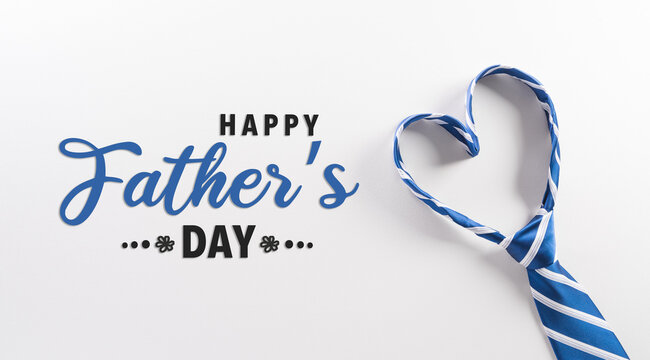 Happy Fathers Day background concept made from necktie with heart shape and the text on white background.