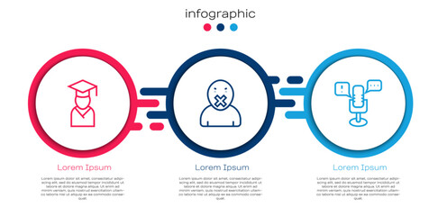 Set line Graduate and graduation cap, Censor freedom of speech and Freedom. Business infographic template. Vector