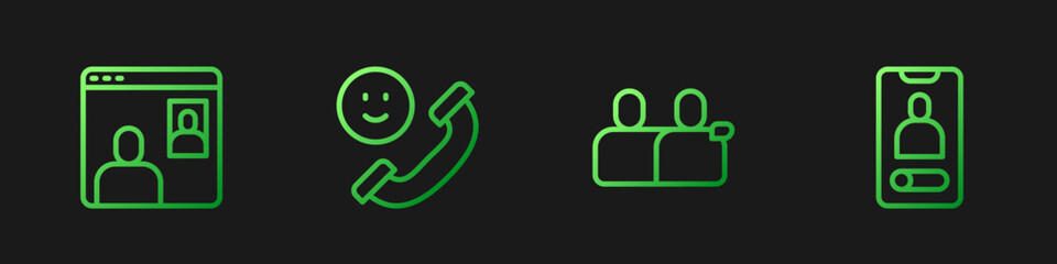 Set line BFF or best friends forever, Video chat conference, Incoming call mobile and . Gradient color icons. Vector