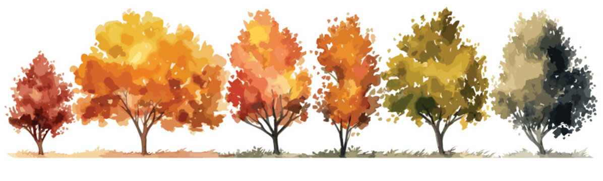 Autumn trees floral watercolor background vector