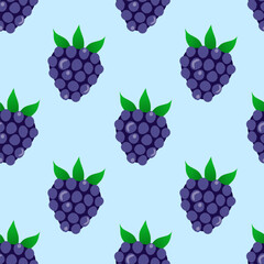 Blackberry seamless pattern. Blue background. Vector design.