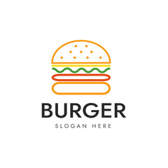 BURGER LOGO IN LINEAR STYLE WITH MULTI COLOURS OUTLINE
