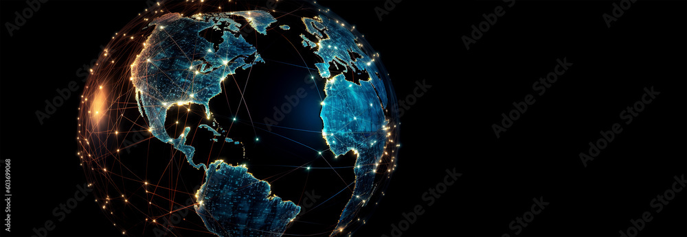 Wall mural internet technology with global communication network, panoramic layout. generative ai