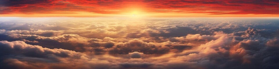 Naklejka na ściany i meble Beautiful sunrise cloudy sky from aerial view. Generative AI