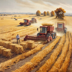 Wheat crop harvest. view of combine harvester at work during harvest time. generative ai