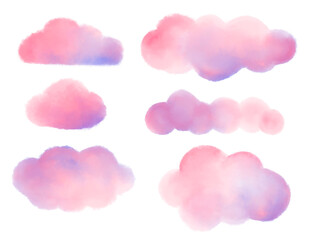 Set of colorful pink pastel cloud, banner isolated on white backgrounds, png, transparent