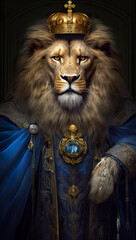 A lion with a crown on its head. Generative AI.