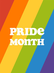 Happy pride month poster, card, banner template with rainbow colored background.