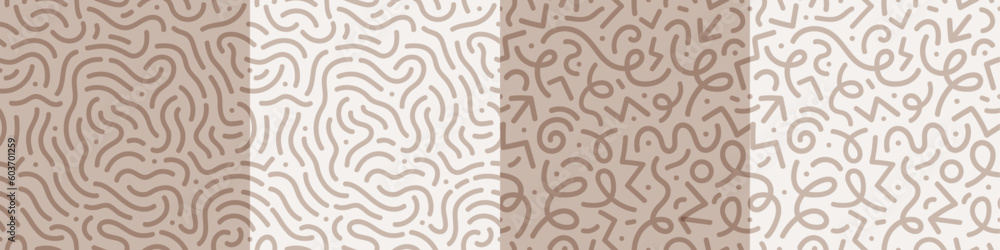 Aufkleber set of fun monochrome line doodle seamless pattern. creative abstract art background collection. sim